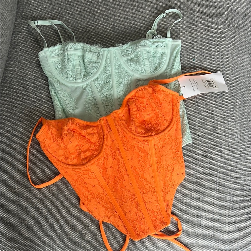 Orange and Mint Lace Bustier Set